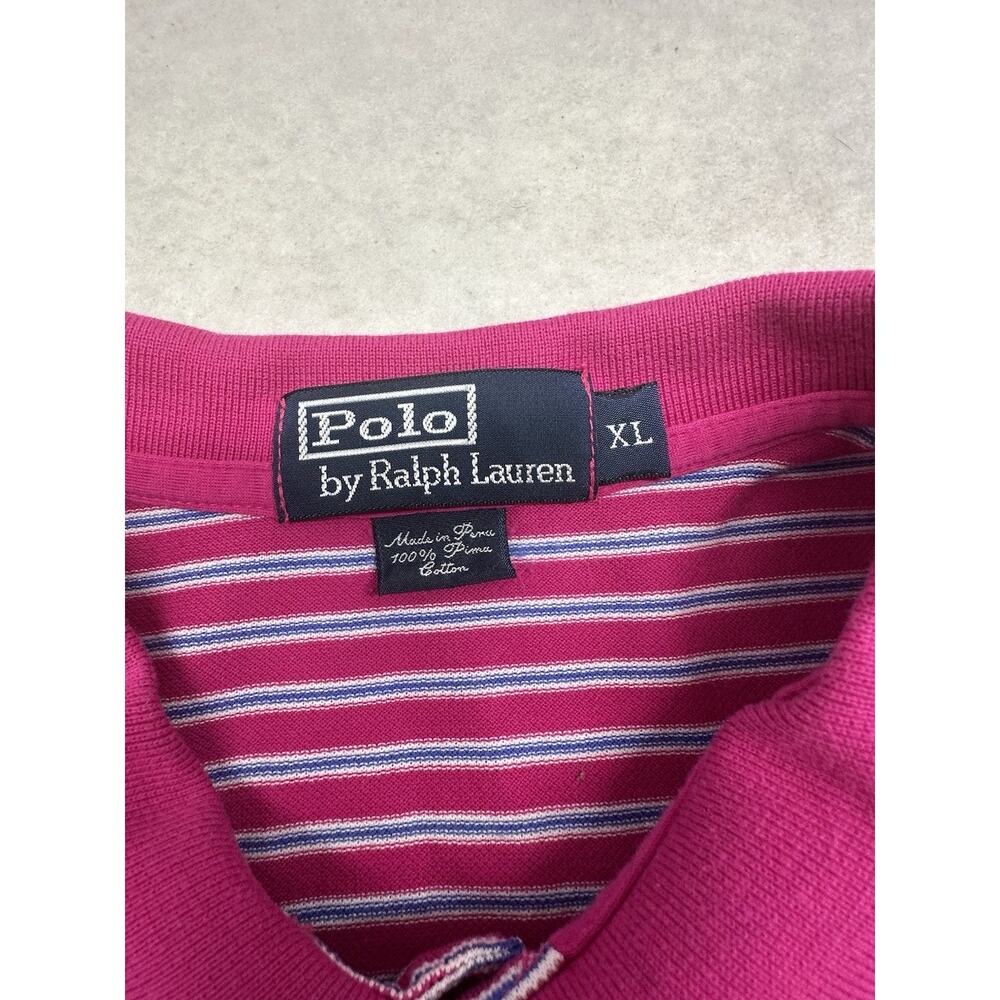 Polo Ralph Lauren Mens XL Pink Blue Striped Polo Shirt Green Polo Y2K Preppy - Picture 4 of 6